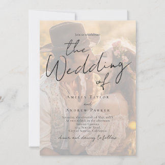 Convite Elegant Photo Script Calligraphy QR Code Wedding