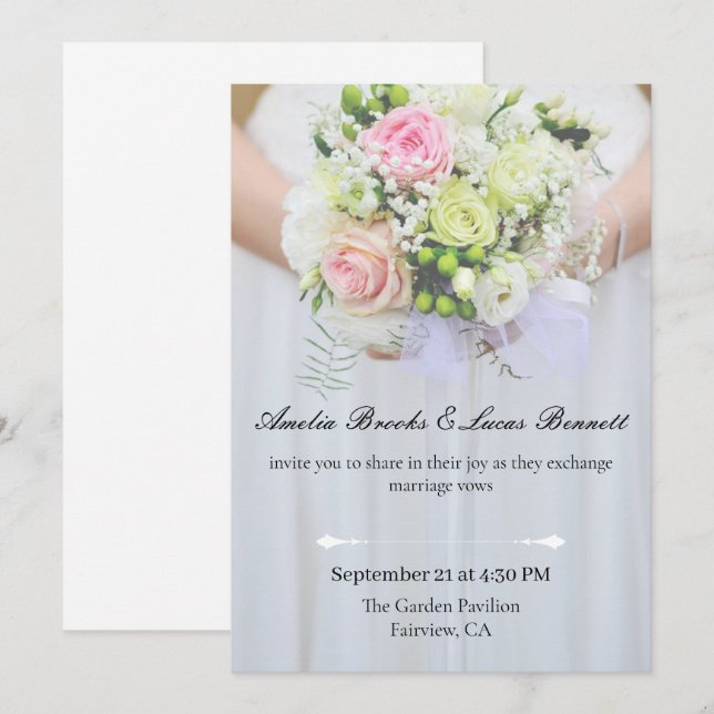 Convite Elegant Photo Wedding Invitation Card (Frente/Verso)