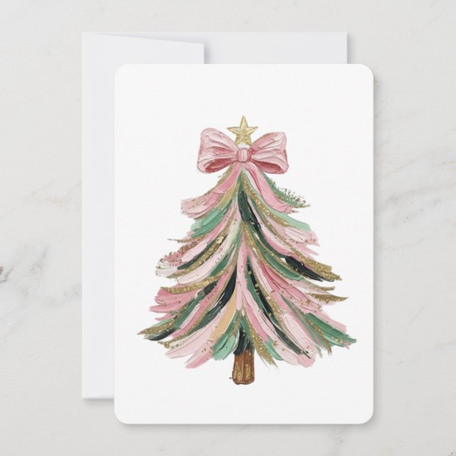 Convite Elegant Pink and Green Brushstroke Christmas (Frente)