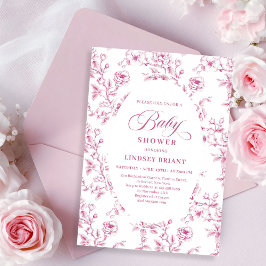 Convite Elegant Pink and White Rose Pattern Baby Shower  