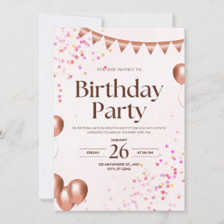 Convite Elegant Pink Birthday Party Invitation Card