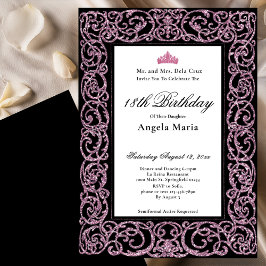 Convite Elegant Pink Border 18th Birthday Debut