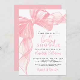 Convite Elegant Pink Bow Baby Shower