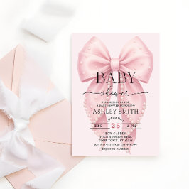 Convite Elegant Pink Bow Baby Shower