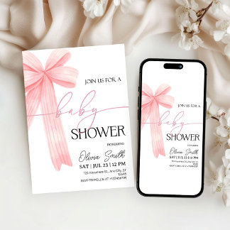 Convite Elegant Pink Bow Baby Shower Invitation
