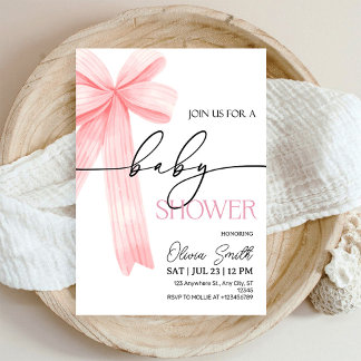 Convite Elegant Pink Bow Baby Shower Invitation