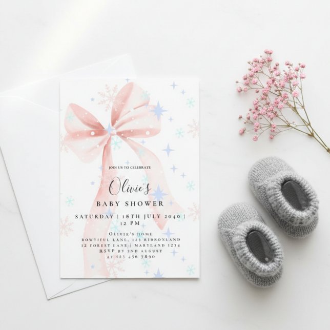 Convite Elegant Pink Bow Baby Shower Invitation (Criador carregado)