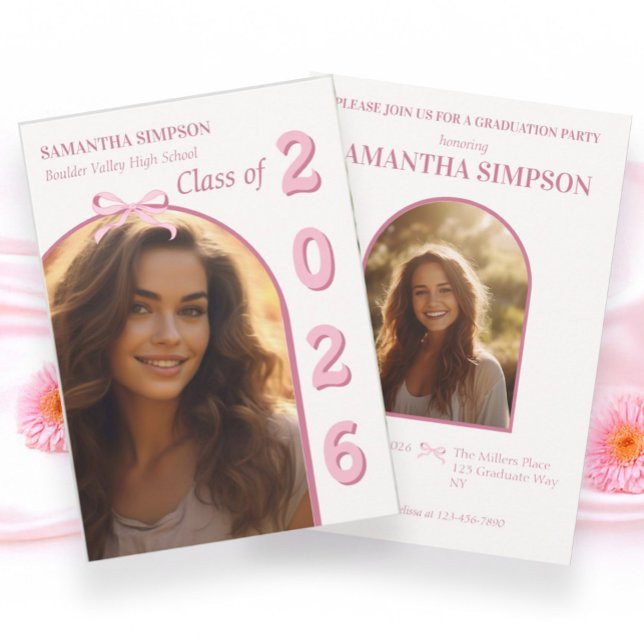 Convite Elegant Pink Bow Graduation Invitation (Criador carregado)