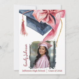 Convite Elegant Pink Bow Graduation Party Invitation 