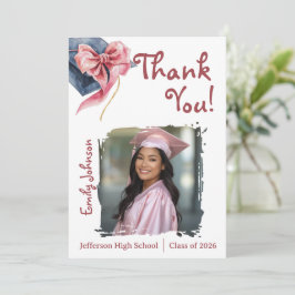 Convite Elegant Pink Bow Graduation Thank You Card 