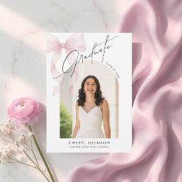 Convite Elegant Pink Bow Photo Graduation Announcement