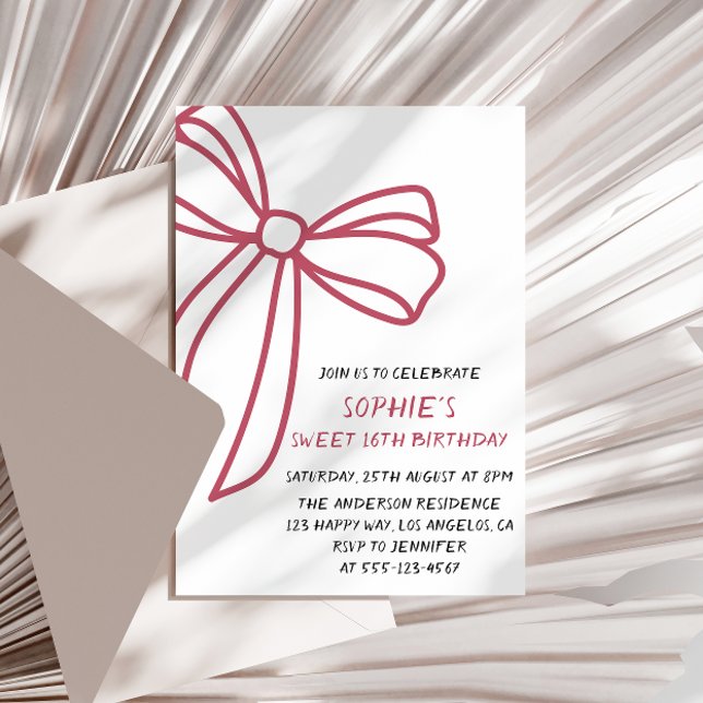 Convite Elegant Pink Bow Sweet 16 Birthday (Criador carregado)