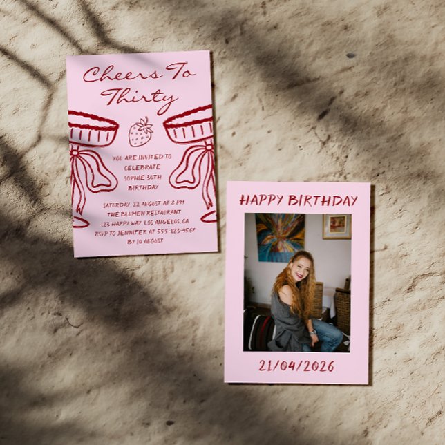 Convite Elegant Pink Cheers to Thirty Cocktail 30 Birthday (Criador carregado)