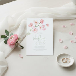 Convite Elegant Pink Cherry Blossom Watercolor Wedding 