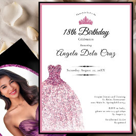 Convite Elegant pink dress 18th birthday debut
