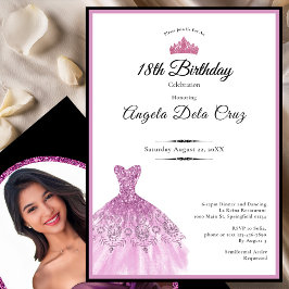 Convite Elegant pink dress 18th birthday debut