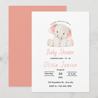 Convite Elegant Pink Elephant Baby Shower Invitation