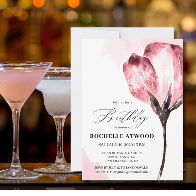 Convite Elegant Pink Floral Birthday Party Invitation (Criador carregado)