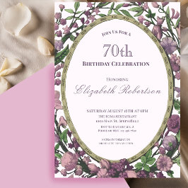 Convite Elegant Pink Floral Border Women's 70th Birthday