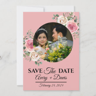 Convite Elegant Pink Floral Fully Editable Save the Date