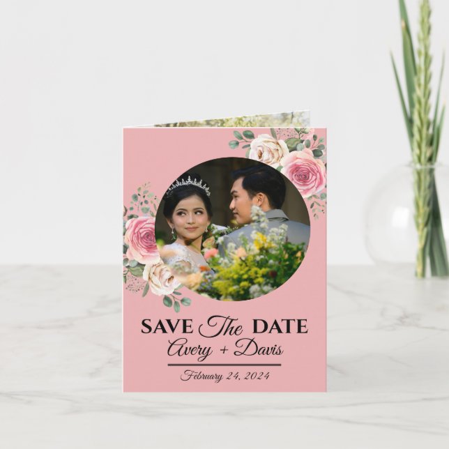 Convite Elegant Pink Floral Fully Editable Save the Date (Frente)