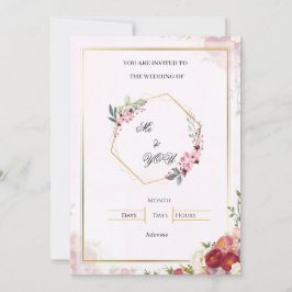 Convite Elegant Pink Floral Geometric Wedding Invitation