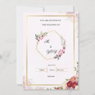 Convite Elegant Pink Floral Geometric Wedding Invitation