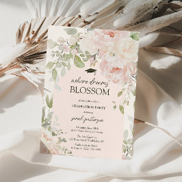 Convite Elegant Pink Floral Graduation Party