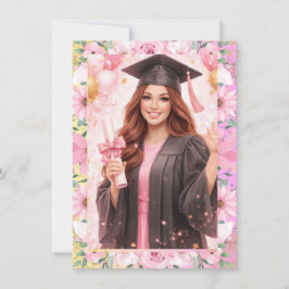 Convite Elegant Pink Floral Graduation Party Invitation