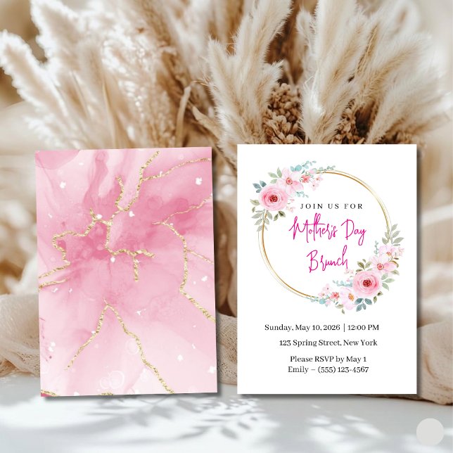 Convite Elegant Pink Floral Mother's Day Brunch Invitation (Criador carregado)