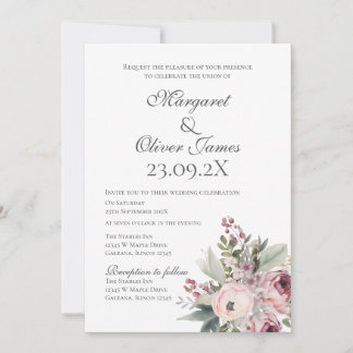 Convite Elegant Pink Floral Wedding Invitation