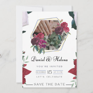 Convite Elegant Pink Floral Wedding Invitation Custom Card