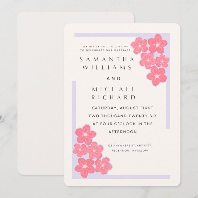 Convite Elegant Pink Floral Wedding Invitation - Customiza (Frente/Verso)