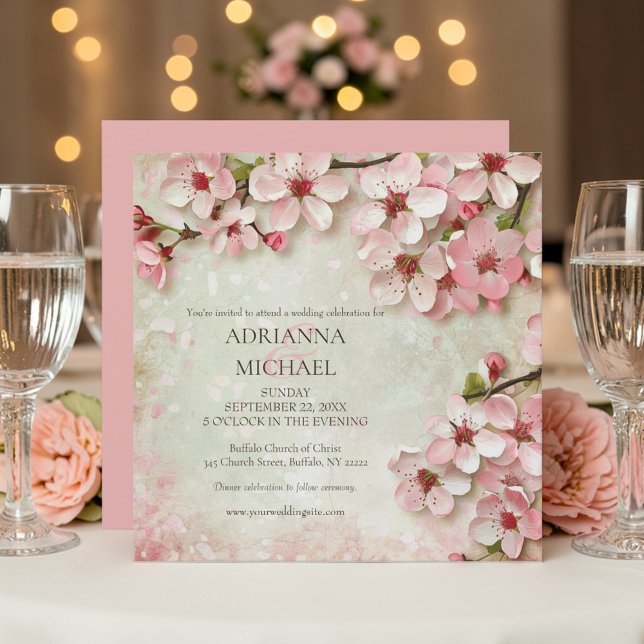 Convite Elegant Pink Flowers Floral Wedding Invitation (Criador carregado)