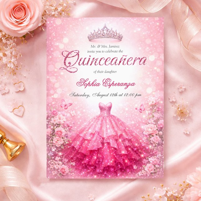 Convite Elegant Pink & Fuchsia Quinceanera (Criador carregado)