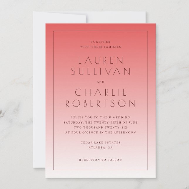 Convite Elegant Pink Gradient Wedding Invitations (Frente)