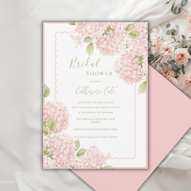 Convite Elegant Pink Hydrangea Bridal Shower  Invitation (Criador carregado)