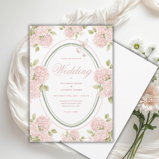 Convite Elegant Pink Hydrangeas Vintage Wedding Invitation (Criador carregado)