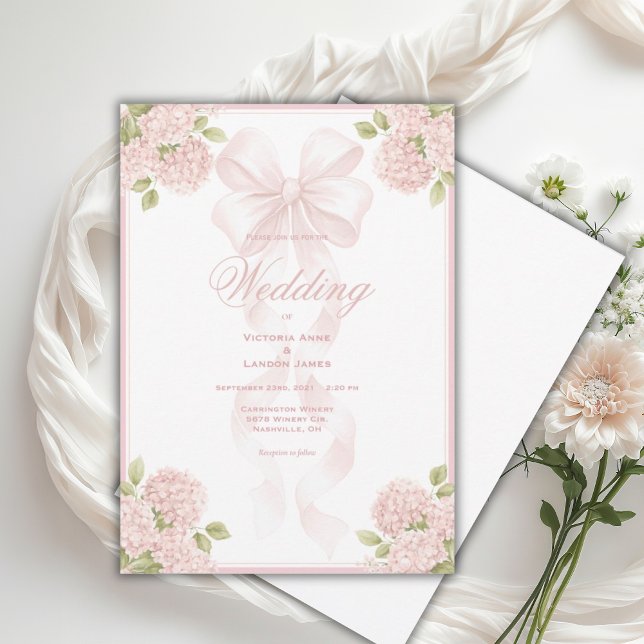 Convite Elegant Pink Hydrangeas Vintage Wedding Invitation (Criador carregado)