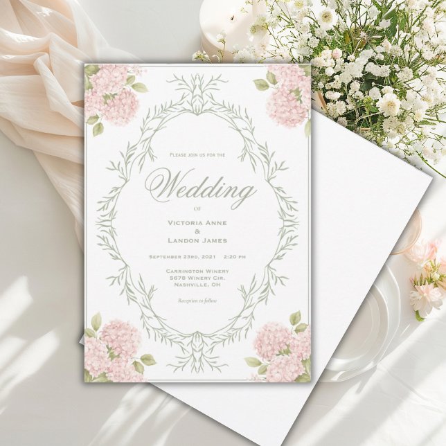 Convite Elegant Pink Hydrangeas Vintage Wedding Invitation (Criador carregado)