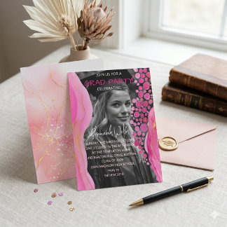 Convite Elegant Pink Marble Graduation Invitation 