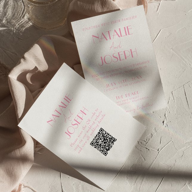 Convite Elegant Pink Orange Stylish QR Code Wedding (Criador carregado)