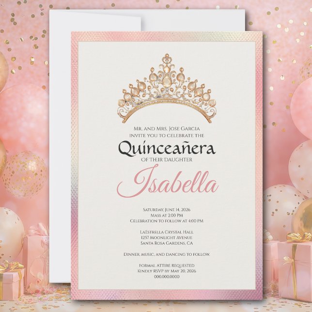 Convite Elegant Pink Quinceanera 15th Birthday (15th Birthday Elegant Pink Quinceañera invitation. Celebrate a los quince años. Hermosa - beautiful)