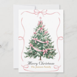Convite Elegant Pink Ribbon Christmas Tree Card 