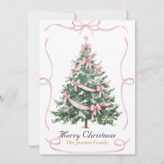 Convite Elegant Pink Ribbon Christmas Tree Card 