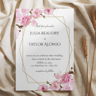 Convite Elegant Pink Rose Wedding Invite