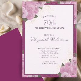 Convite Elegant Pink Roses Women's 70th Birthday