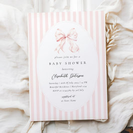 Convite Elegant Pink Stripes Bow Baby Shower Baby Shower