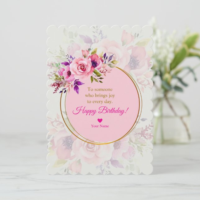 Convite Elegant Pink Watercolor Floral Birthday (Em pé/Frente)