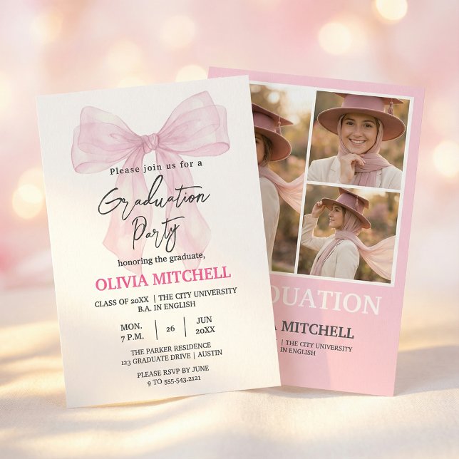 Convite Elegant Pink Watercolor Graduation Party (#ElegantGraduation #PinkWatercolorDesign #DreamyGraduation #CelebrationEvent2026 #SoftPinkAesthetic)